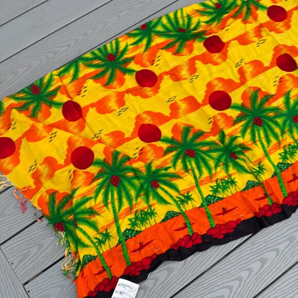 Touch of  Hawaii Yellow Orange Wrap Scarf Swim Cover Beachwear Palm Trees - Picture 2 of 6
